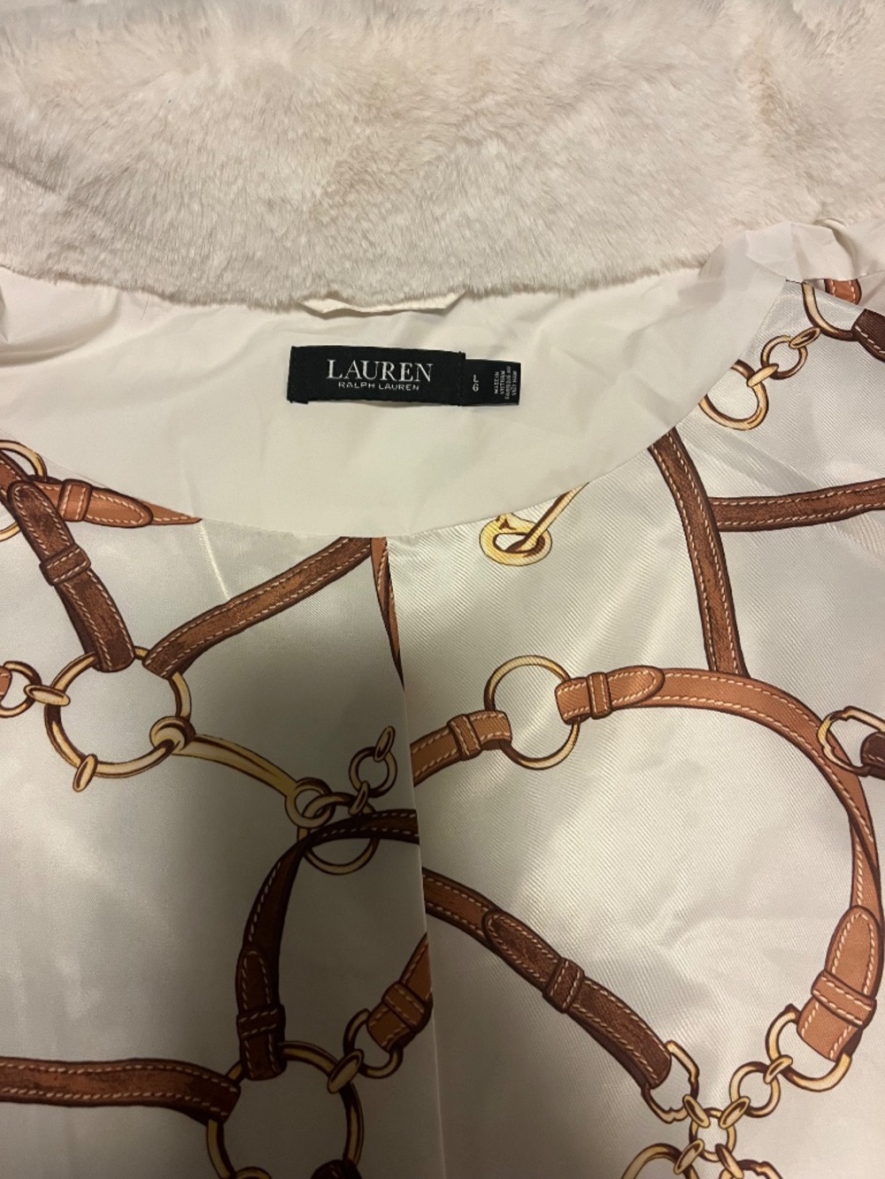 Lauren Ralph Lauren Cream Down Puffer Coat W/ Detachable Fur Hood Women’s Large - Picture 4 of 4